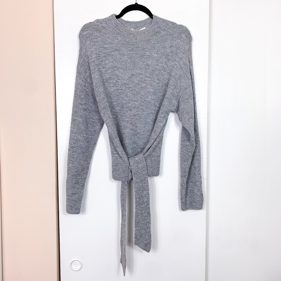 Wayf Gray Tie Waist Crew Neck Sweater - Picture 2 of 5